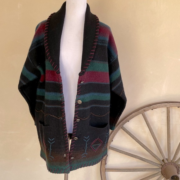 WOOLRICH Rugged Outdoorwear Wool Western Southwestern Whipstitch Warm Jacket USA - Picture 8 of 12